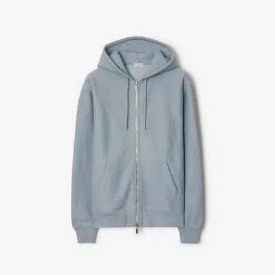 Shop Burberry Logo Cotton Blend Zip Hoodie In Gale