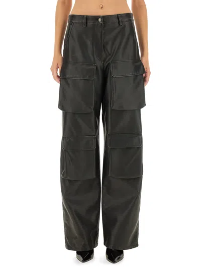 Msgm Black Pocket Faux-leather Cargo Pants In Black