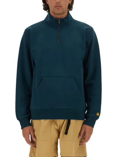 Carhartt Chase Cotton Blend Hoodie In Blue