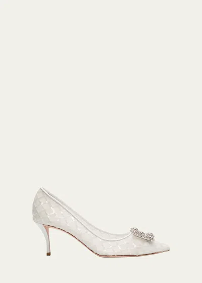 Roger Vivier Sequin Mesh Strass Buckle Pumps In Bianco