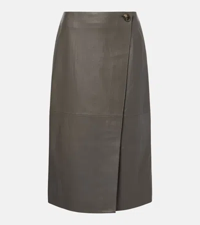 Yves Salomon Leather Midi Skirt In Grau