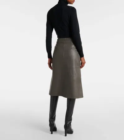 Yves Salomon Leather Midi Skirt In Grau