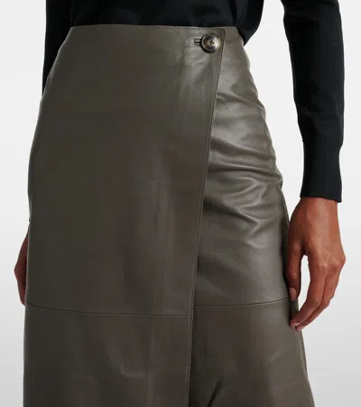 Yves Salomon Leather Midi Skirt In Grau