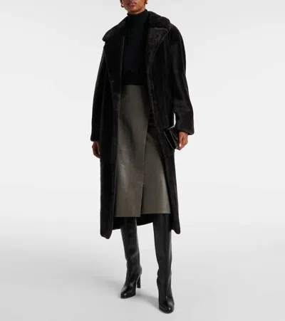 Yves Salomon Leather Midi Skirt In Grau