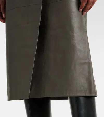 Yves Salomon Leather Midi Skirt In Grau