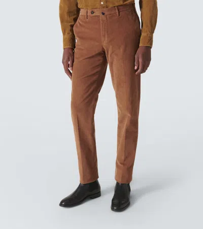 Shop Incotex Cotton Corduroy Straight Pants In Braun