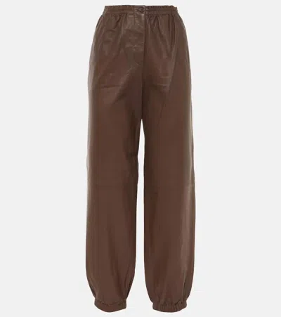 Joseph Leather Sweatpants In Braun