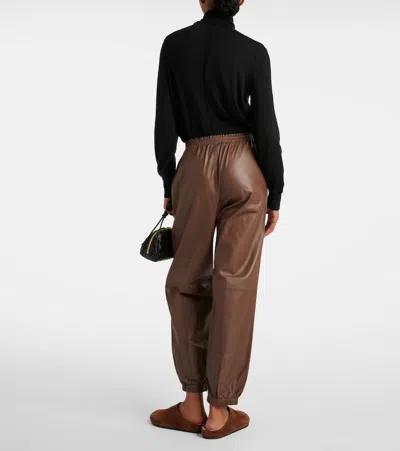 Joseph Leather Sweatpants In Braun