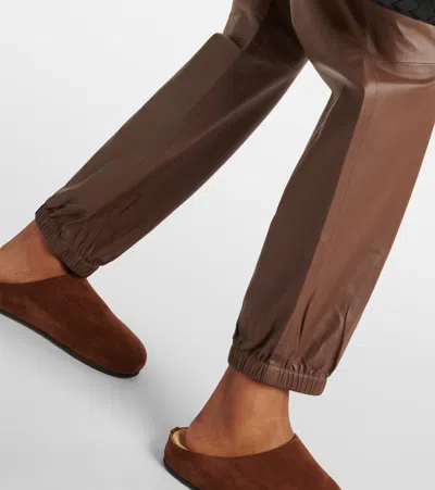 Joseph Leather Sweatpants In Braun