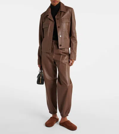 Joseph Leather Sweatpants In Braun