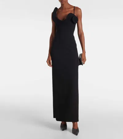 Magda Butrym Floral-appliqué Wool-blend Gown In Black