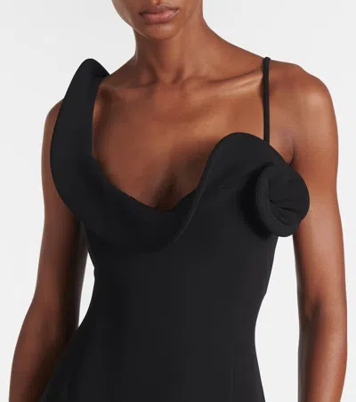 Magda Butrym Floral-appliqué Wool-blend Gown In Black