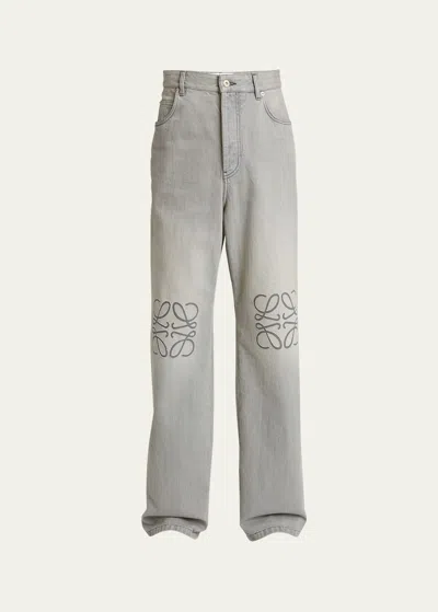 Loewe Anagram Wide-leg Jeans In Grey Melan
