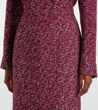 Alessandra Rich Sequined Tweed Midi Skirt In Purple