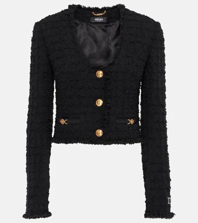 Versace Short Tweed Heritage Jacket In Black