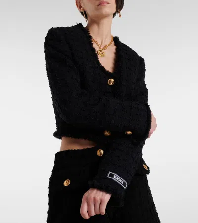 Versace Short Tweed Heritage Jacket In Black