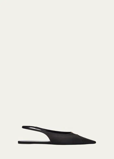 Saint Laurent Babylone Leather Slingback Ballets In Black