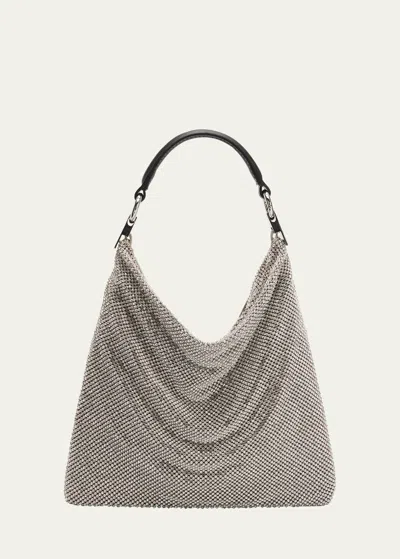 Benedetta Bruzziches Slouchy Draped Shoulder Bag With Rhinestone Embellishment In Crystal On Silver