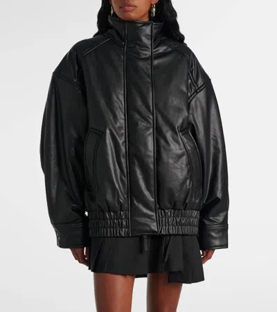 Shop Acne Studios Faux Leather Bomber Jacket In Black