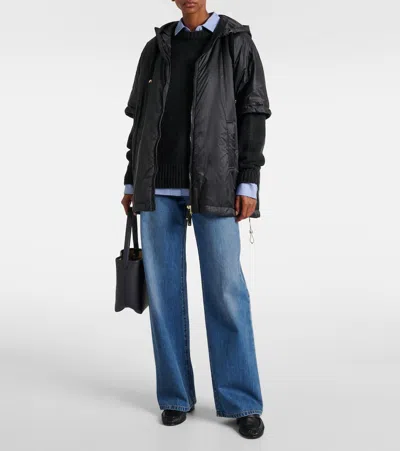 Max Mara Padded Cape With Hood In Water-repellent Canvas In Black