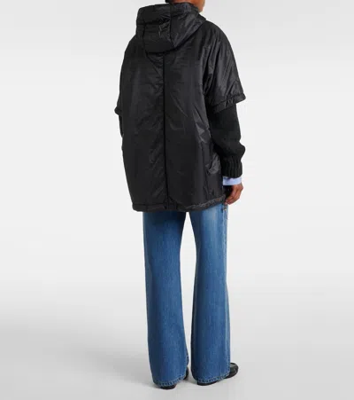 Max Mara Padded Cape With Hood In Water-repellent Canvas In Black