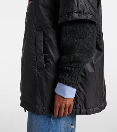Max Mara Padded Cape With Hood In Water-repellent Canvas In Black