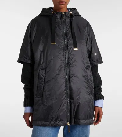 Max Mara Padded Cape With Hood In Water-repellent Canvas In Black