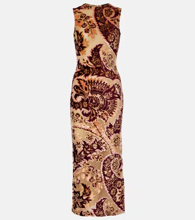 Etro Paisley Velvet And Tulle Jacquard Midi Dress In Red