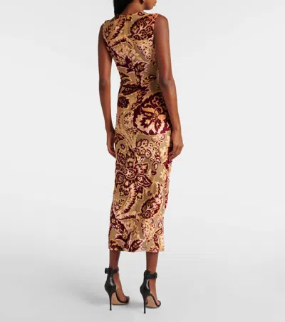 Etro Paisley Velvet And Tulle Jacquard Midi Dress In Red