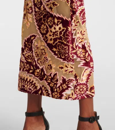 Etro Paisley Velvet And Tulle Jacquard Midi Dress In Red