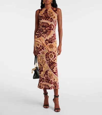 Etro Paisley Velvet And Tulle Jacquard Midi Dress In Red
