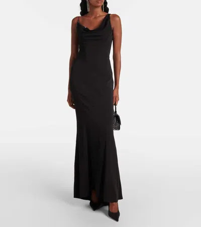 Shop Mugler Asymmetric Crêpe Gown In Black