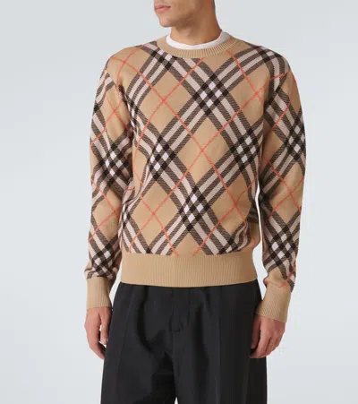 Shop Burberry Check Wool-blend Sweater In Beige