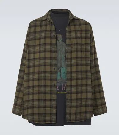 Balenciaga Light Khaki Green Cotton Layered Shirt In Multicoloured