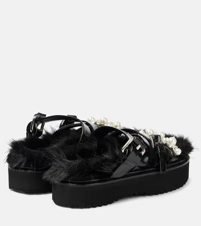 Simone Rocha Artificial Fur Multi-strap Sandals In Black