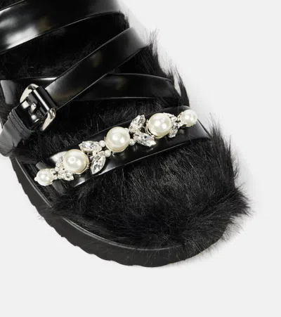 Simone Rocha Artificial Fur Multi-strap Sandals In Black