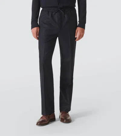 Brioni Asolo Wool Twill Straight Pants In Blue