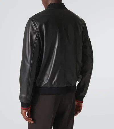 Shop Gucci Leather Bomber Jacket In Black