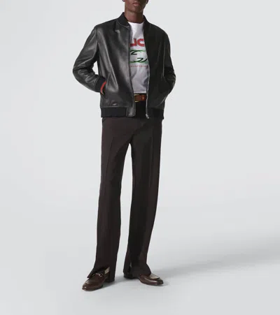 Gucci Black Bomber Jacket With Front Logo In Nappa Leather And Mesh Man In Black