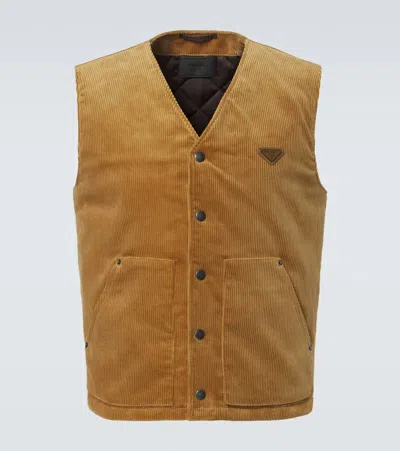 Prada Cotton Corduroy Vest In Brown