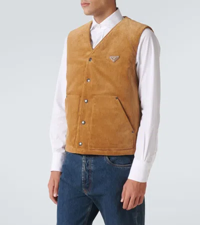 Shop Prada Cotton Corduroy Vest In Brown