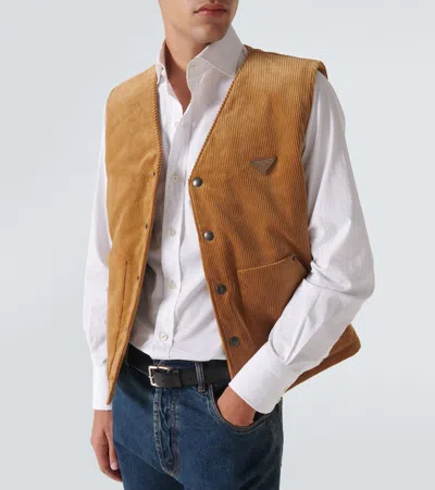 Prada Cotton Corduroy Vest In Brown