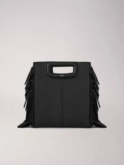 Maje Smooth Leather M Bag With Fringing In Black