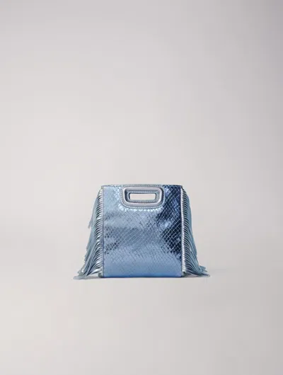 Shop Maje Metallic Mock Croc Mini M Bag In Light Blue