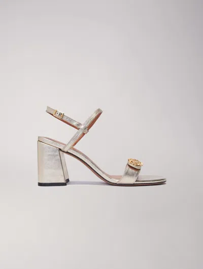 Shop Maje Metallic Leather Sandals In Gold