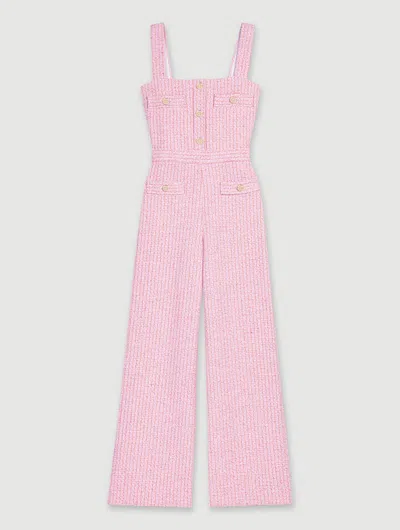 Maje Womens Multicolor Square-neck Button-embellished Tweed Dungarees In Rose / Orange