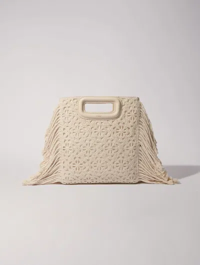 Shop Maje Lace-effect Embroidered M Bag In Ecru