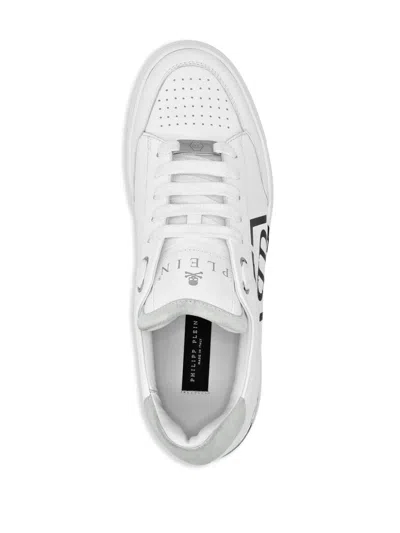 Philipp Plein Perforated Leather Sneakers Logo Detail In White