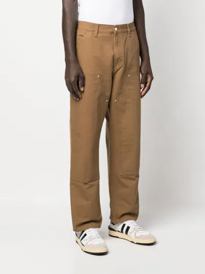 Shop Carhartt Double Knee Organic Cotton Trousers In Brown