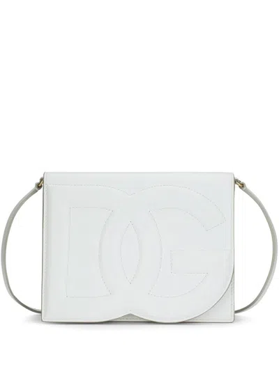 Shop Dolce & Gabbana Dg Logo Leather Shoulder Bag In White